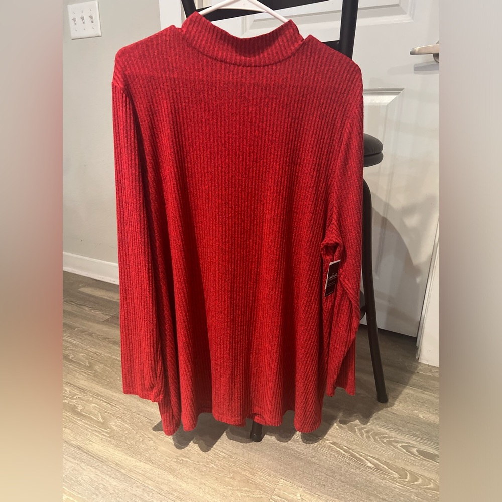 Lane Bryant Vibrant Red Knit Top / Shirt Womens 18/20 Long Sleeve Red Ribbed